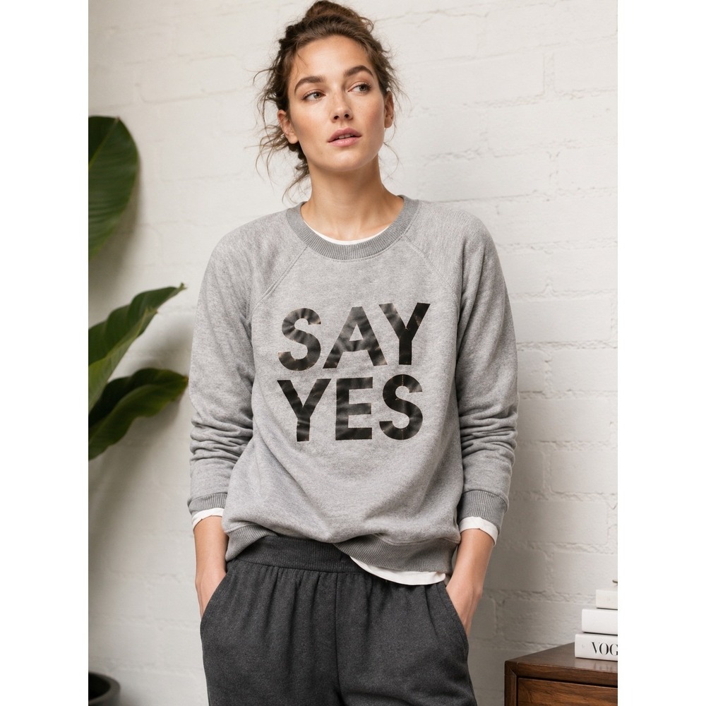 J.Crew Factory Say Yes Graphic Sweatshirt Gray Bridal Bride Wedding Medium